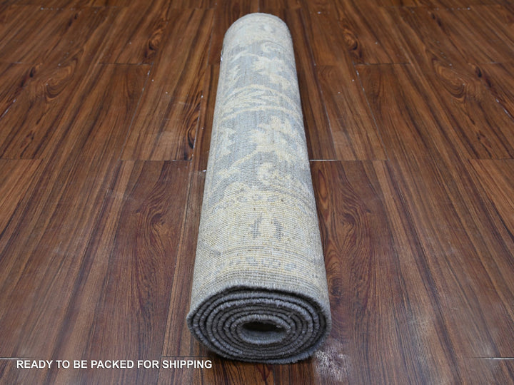 2'10" x 9'9" New Hand Knotted Grey Wool Runner Oriental Rug - MOA10288587