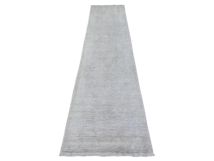 2'7" x 11'2" New Hand Knotted Grey Wool Runner Oriental Rug - MOA10288588