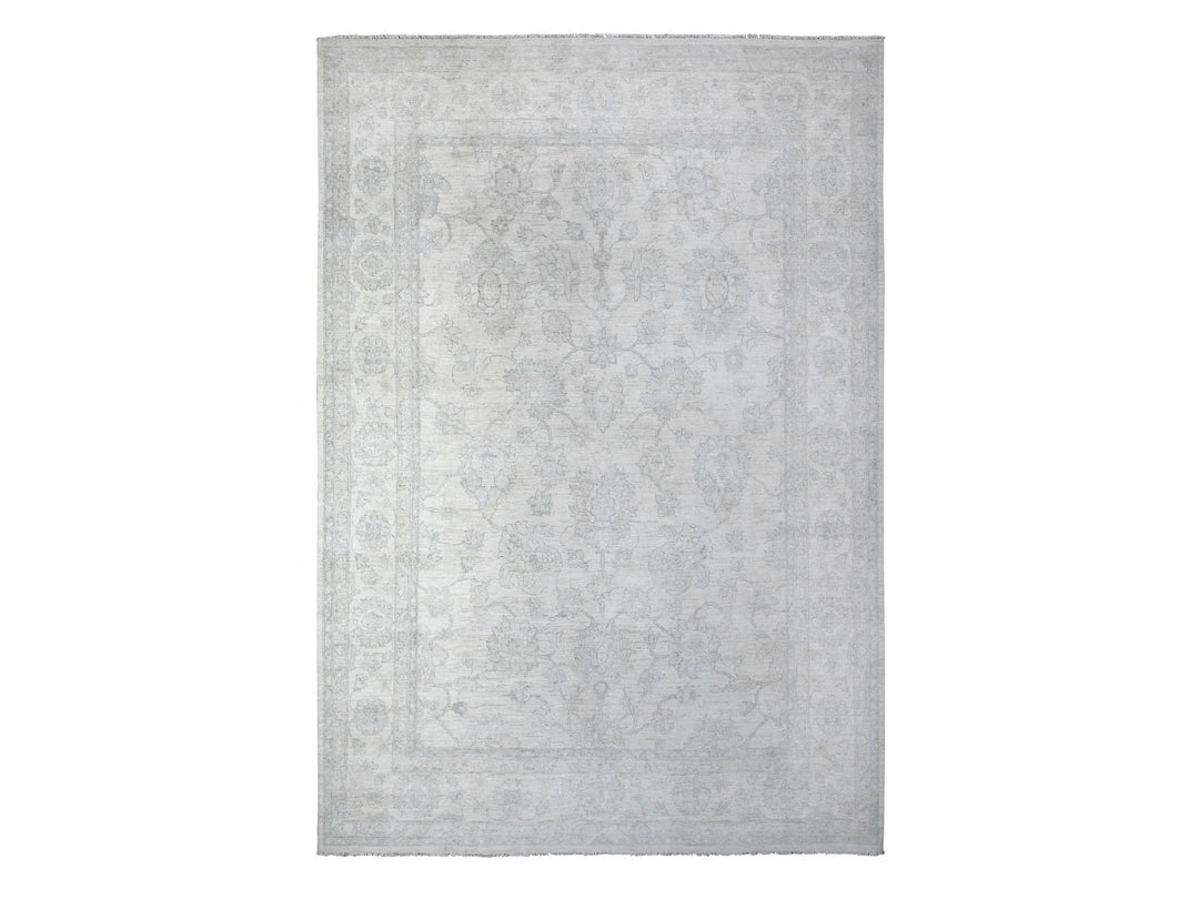 9'7" x 13'10" New Hand Knotted Ivory Wool Rectangle Oriental Rug - MOA10288595