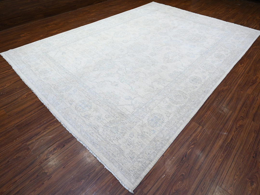 9'7" x 13'10" New Hand Knotted Ivory Wool Rectangle Oriental Rug - MOA10288595