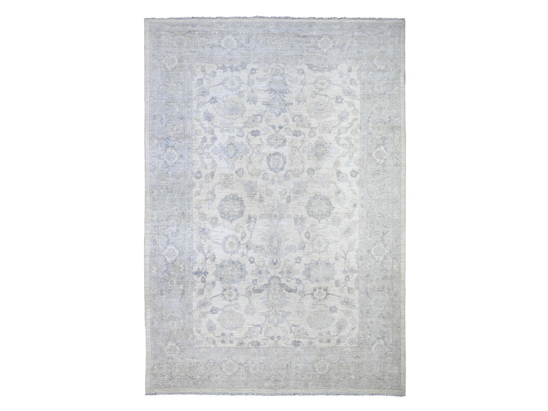 9'8" x 13'8" New Hand Knotted Ivory Wool Rectangle Oriental Rug - MOA10288596