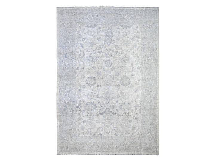 9'8" x 13'8" New Hand Knotted Ivory Wool Rectangle Oriental Rug - MOA10288596