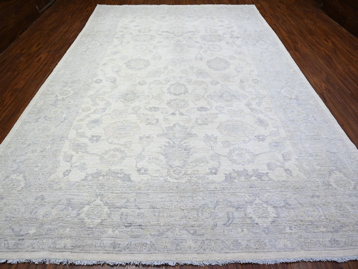 9'8" x 13'8" New Hand Knotted Ivory Wool Rectangle Oriental Rug - MOA10288596
