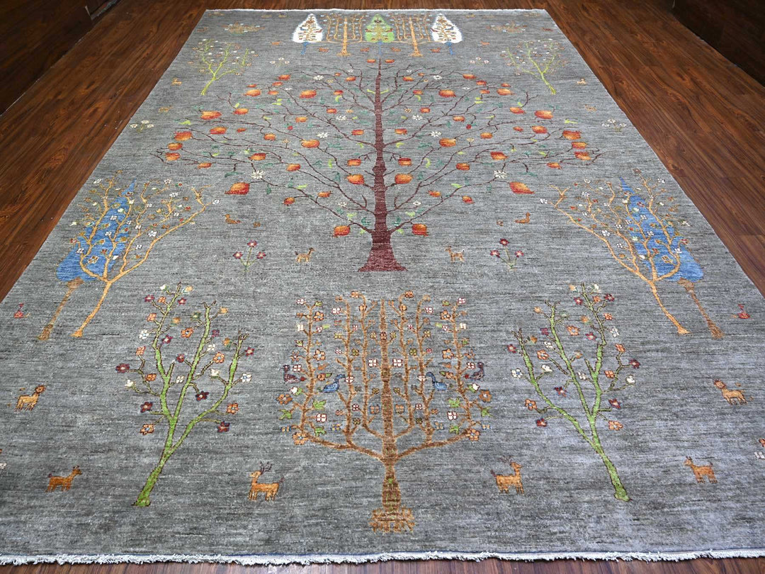 10'0" x 13'10" New Hand Knotted Grey Wool Rectangle Oriental Rug - MOA10288598