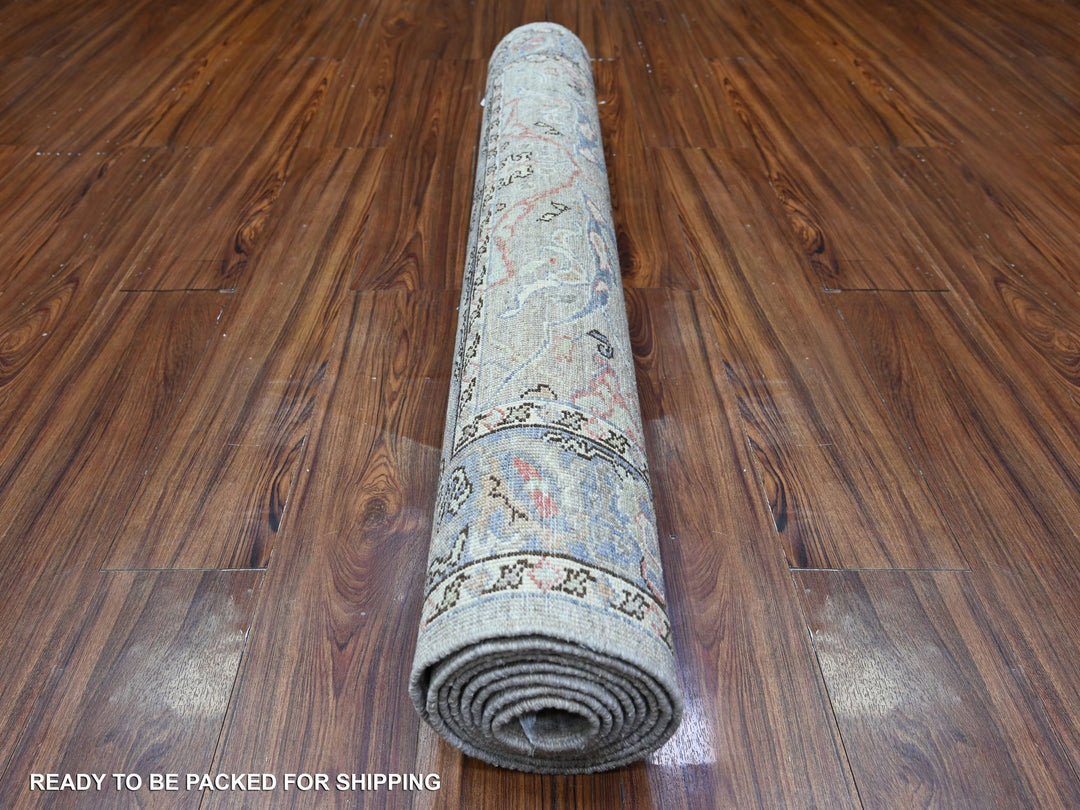3'10" x 9'10" New Hand Knotted Grey Wool Runner Oriental Rug - MOA10288619