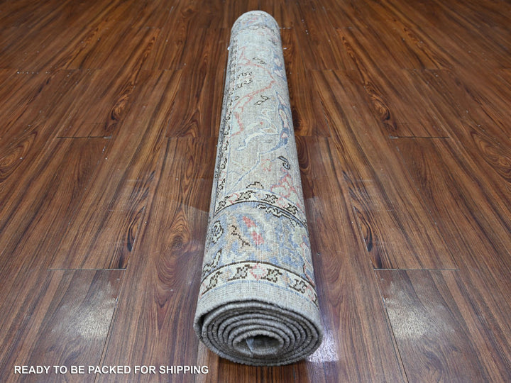 3'10" x 9'10" New Hand Knotted Grey Wool Runner Oriental Rug - MOA10288619