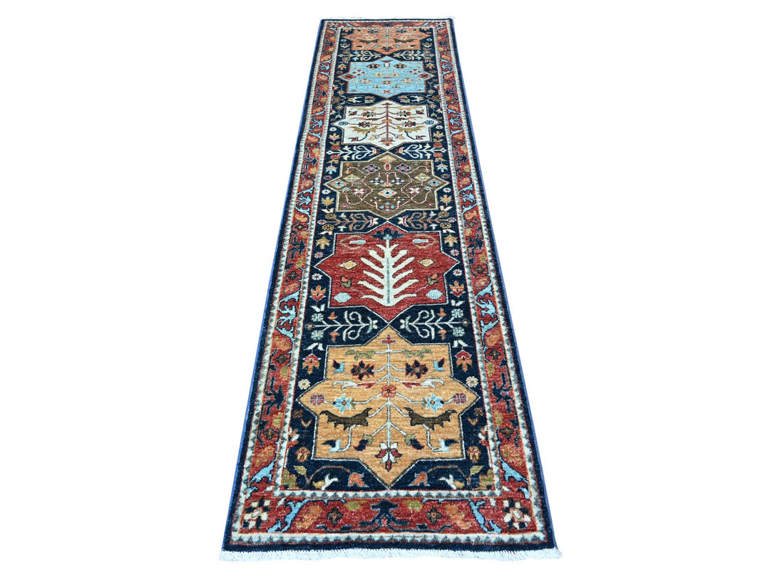 2'6" x 9'8" New Hand Knotted Blue Wool Runner Oriental Rug - MOA10288623