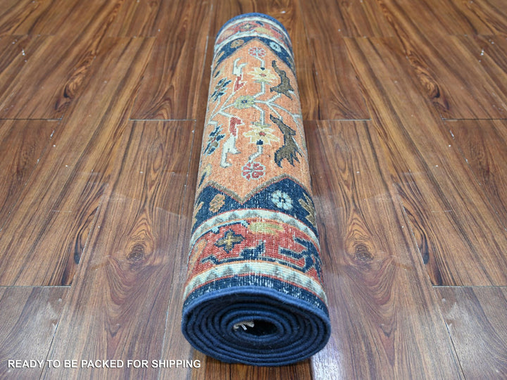 2'6" x 9'8" New Hand Knotted Blue Wool Runner Oriental Rug - MOA10288623