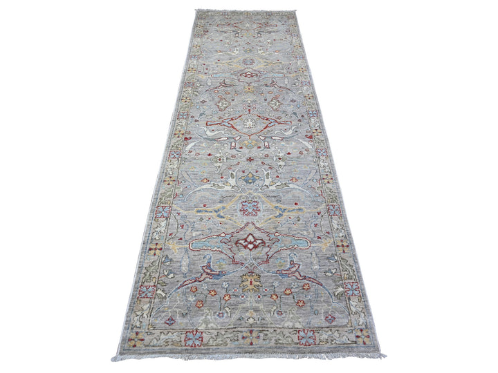 3'1" x 9'11" New Hand Knotted Grey Wool Runner Oriental Rug - MOA10288624