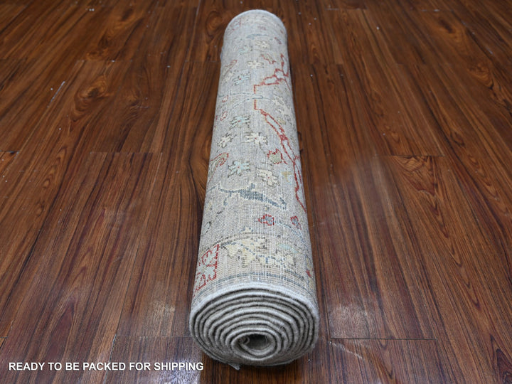 3'1" x 9'11" New Hand Knotted Grey Wool Runner Oriental Rug - MOA10288624