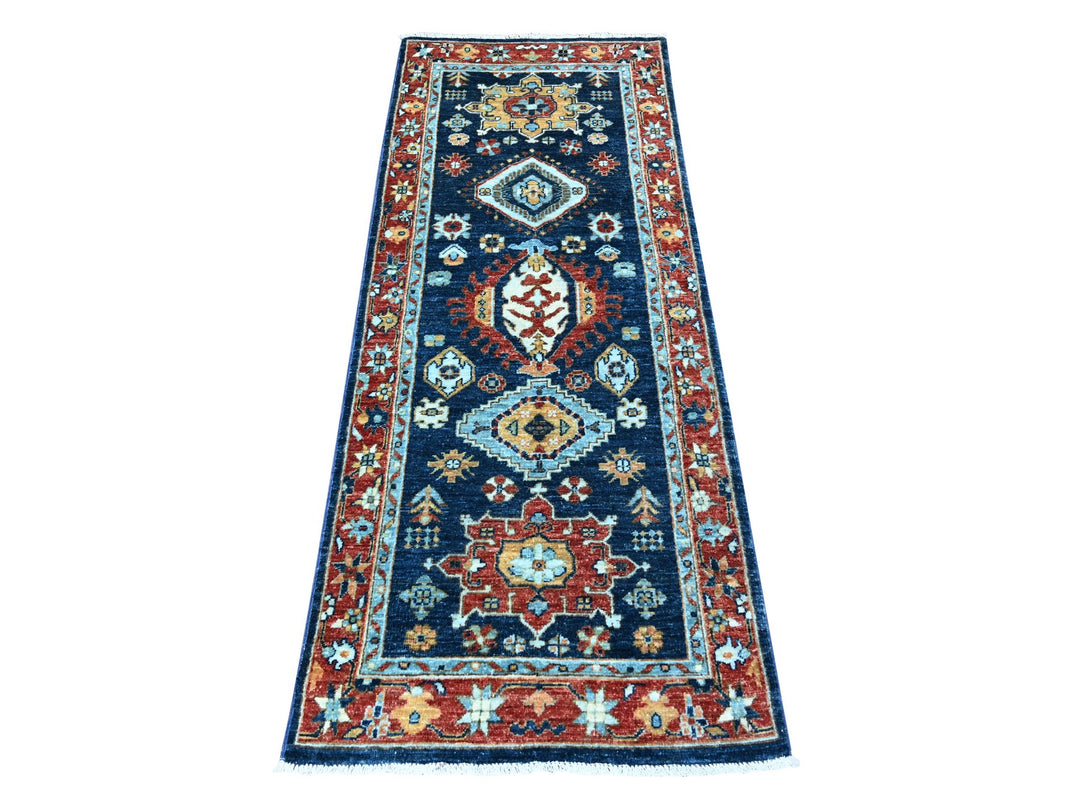 2'6" x 6'1" New Hand Knotted Blue Wool Runner Oriental Rug - MOA10288625