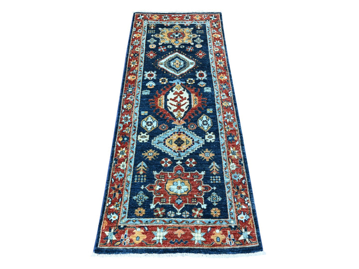 2'6" x 6'1" New Hand Knotted Blue Wool Runner Oriental Rug - MOA10288625