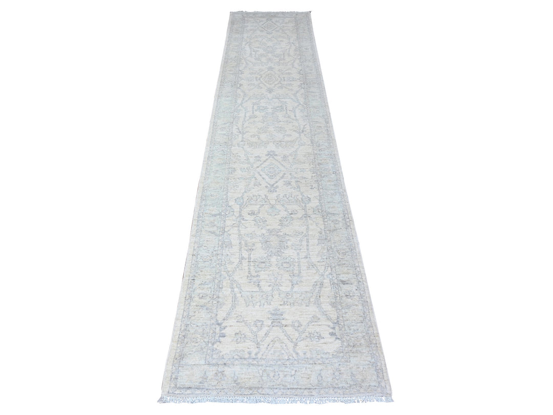 2'5" x 11'8" New Hand Knotted Ivory Wool Runner Oriental Rug - MOA10288634
