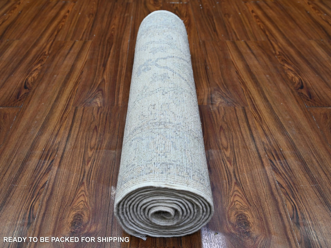 2'5" x 11'8" New Hand Knotted Ivory Wool Runner Oriental Rug - MOA10288634