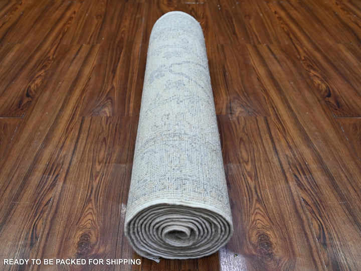 2'5" x 11'8" New Hand Knotted Ivory Wool Runner Oriental Rug - MOA10288634