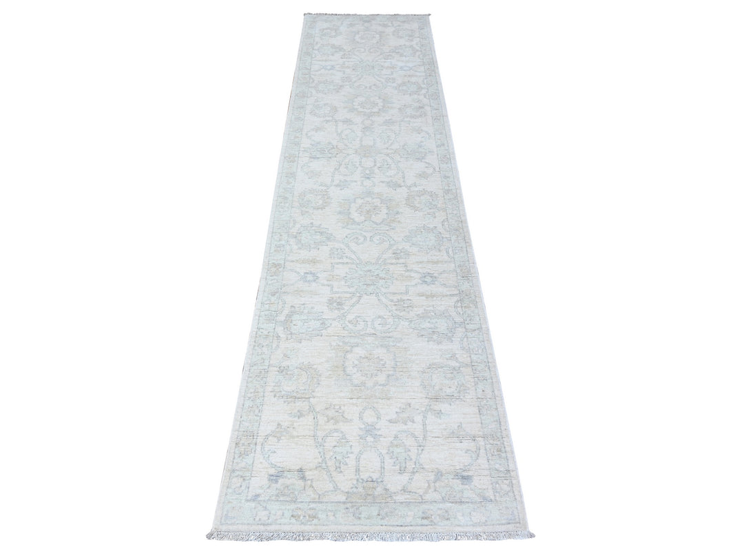 2'5" x 9'6" New Hand Knotted Ivory Wool Runner Oriental Rug - MOA10288637