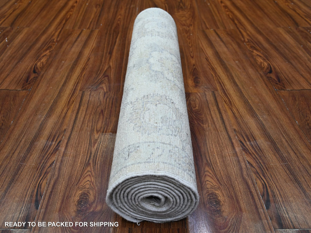 2'5" x 9'6" New Hand Knotted Ivory Wool Runner Oriental Rug - MOA10288637