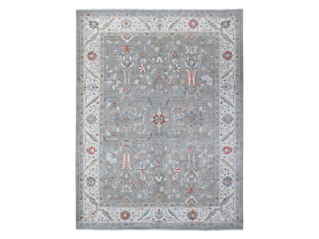 9'2" x 11'10" New Hand Knotted Grey Wool Rectangle Oriental Rug - MOA10288643