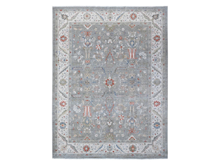 9'2" x 11'10" New Hand Knotted Grey Wool Rectangle Oriental Rug - MOA10288643