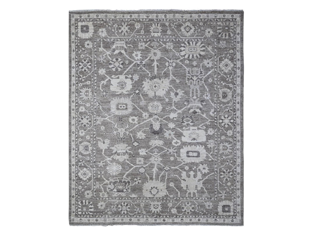 8'1" x 9'9" New Hand Knotted Grey Wool Rectangle Oriental Rug - MOA10288650
