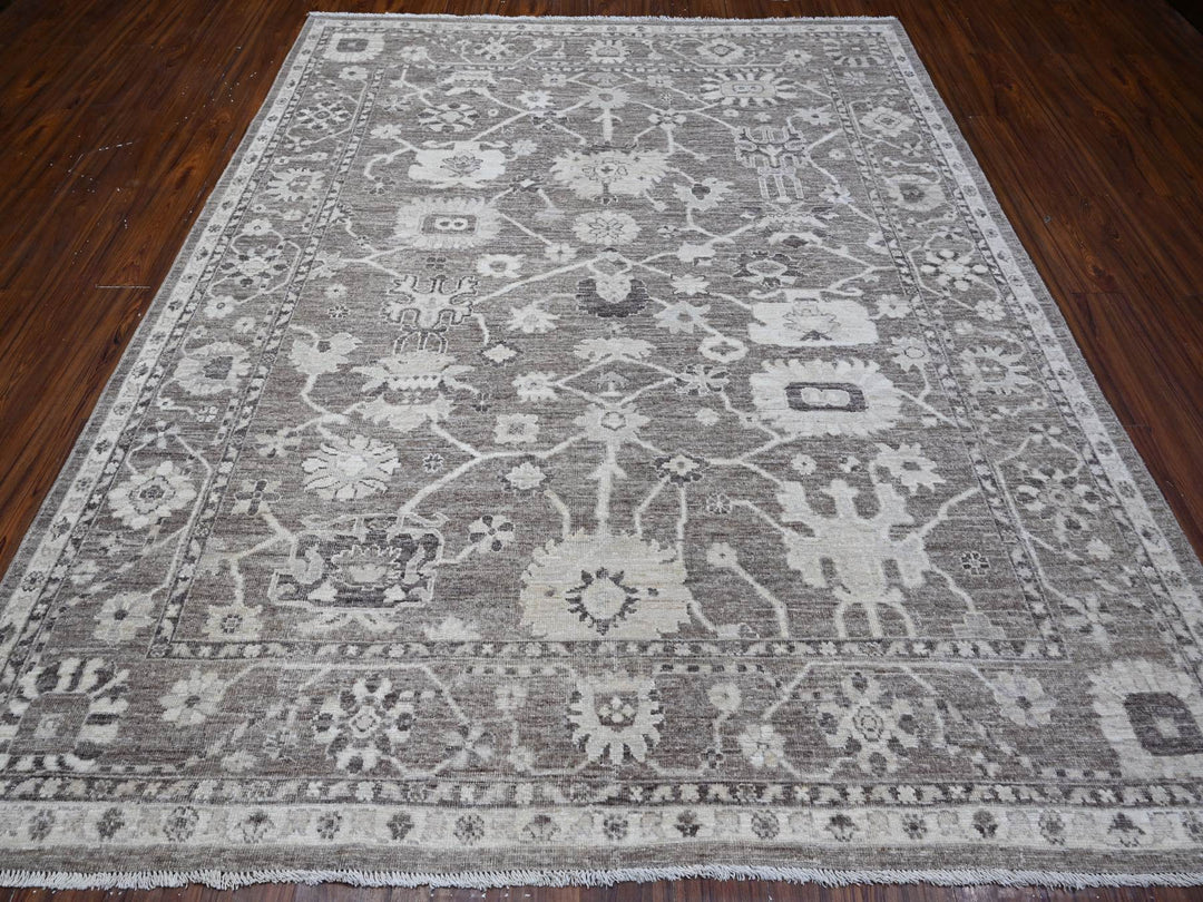 8'1" x 9'9" New Hand Knotted Grey Wool Rectangle Oriental Rug - MOA10288650