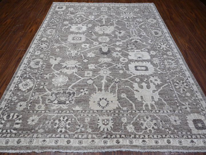8'1" x 9'9" New Hand Knotted Grey Wool Rectangle Oriental Rug - MOA10288650