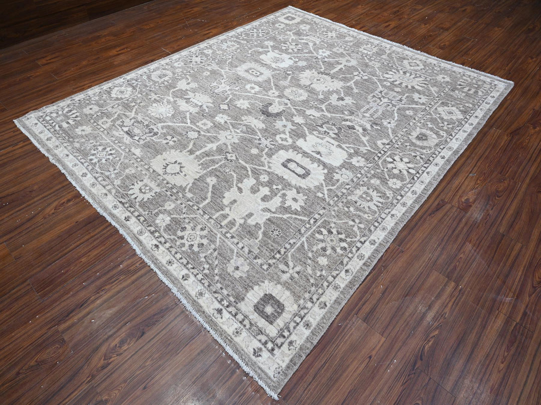 8'1" x 9'9" New Hand Knotted Grey Wool Rectangle Oriental Rug - MOA10288650