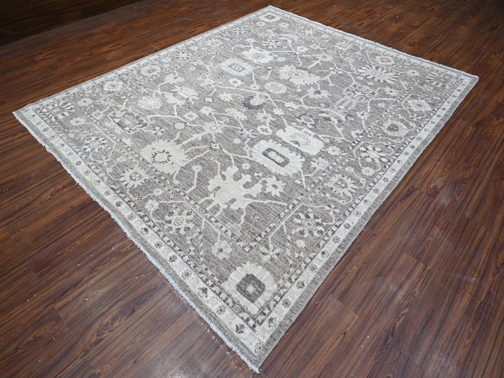 8'1" x 9'9" New Hand Knotted Grey Wool Rectangle Oriental Rug - MOA10288650