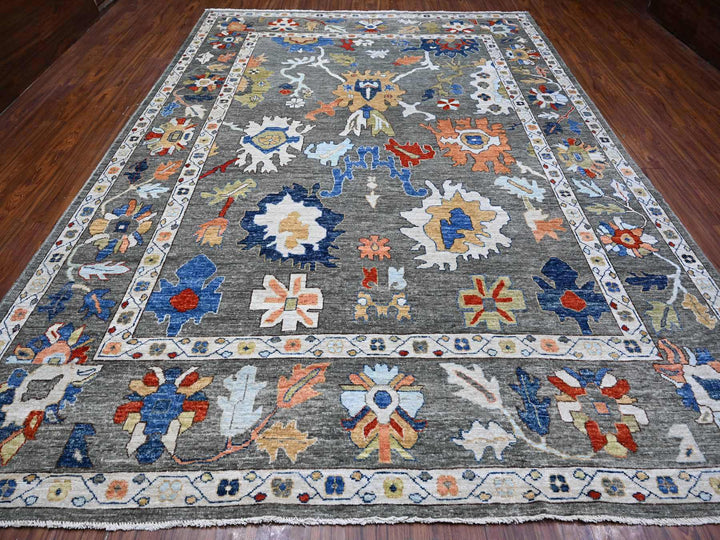 9'9" x 13'4" New Hand Knotted Grey Wool Rectangle Oriental Rug - MOA10288688