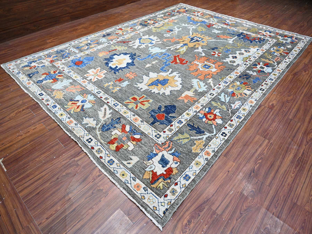 9'9" x 13'4" New Hand Knotted Grey Wool Rectangle Oriental Rug - MOA10288688