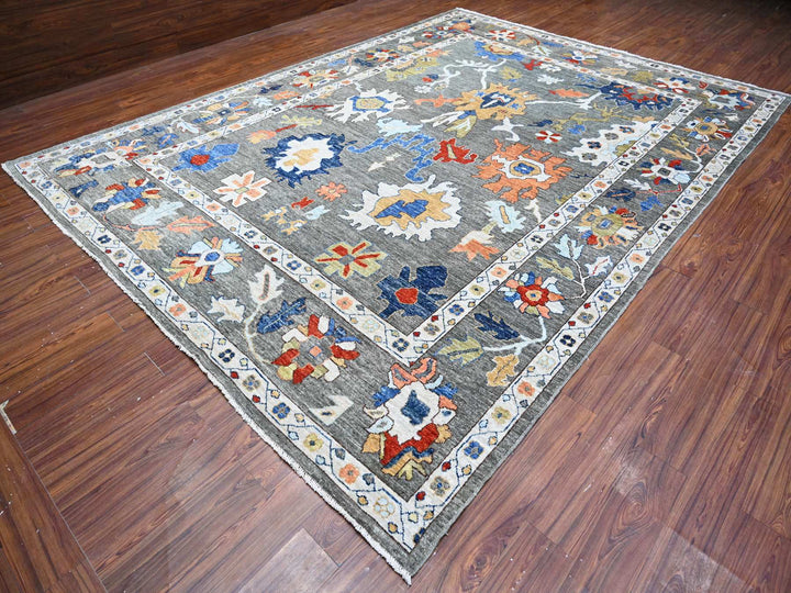 9'9" x 13'4" New Hand Knotted Grey Wool Rectangle Oriental Rug - MOA10288688