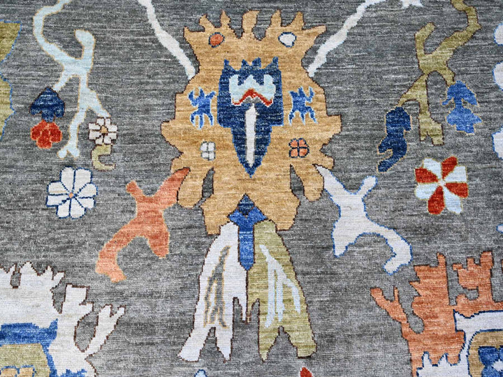 9'9" x 13'4" New Hand Knotted Grey Wool Rectangle Oriental Rug - MOA10288688