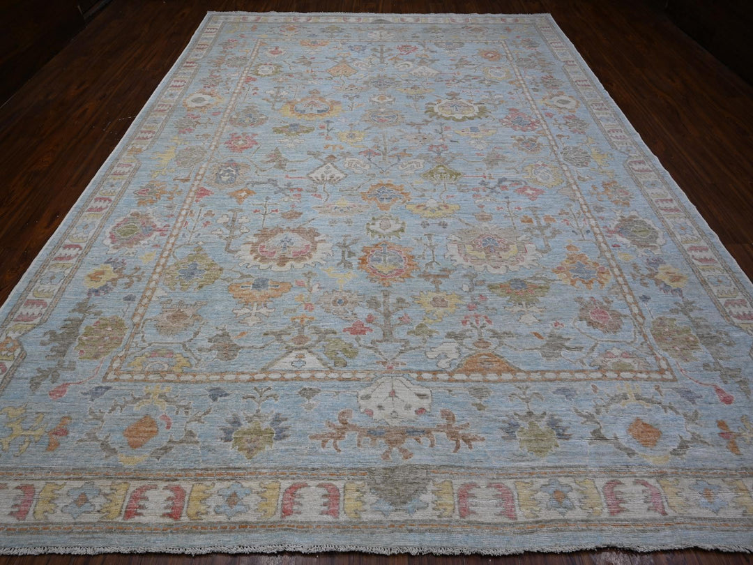 9'11" x 13'5" New Hand Knotted Blue Wool Rectangle Oriental Rug - MOA10288689