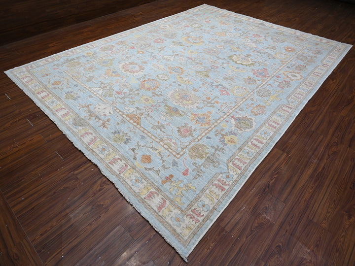 9'11" x 13'5" New Hand Knotted Blue Wool Rectangle Oriental Rug - MOA10288689