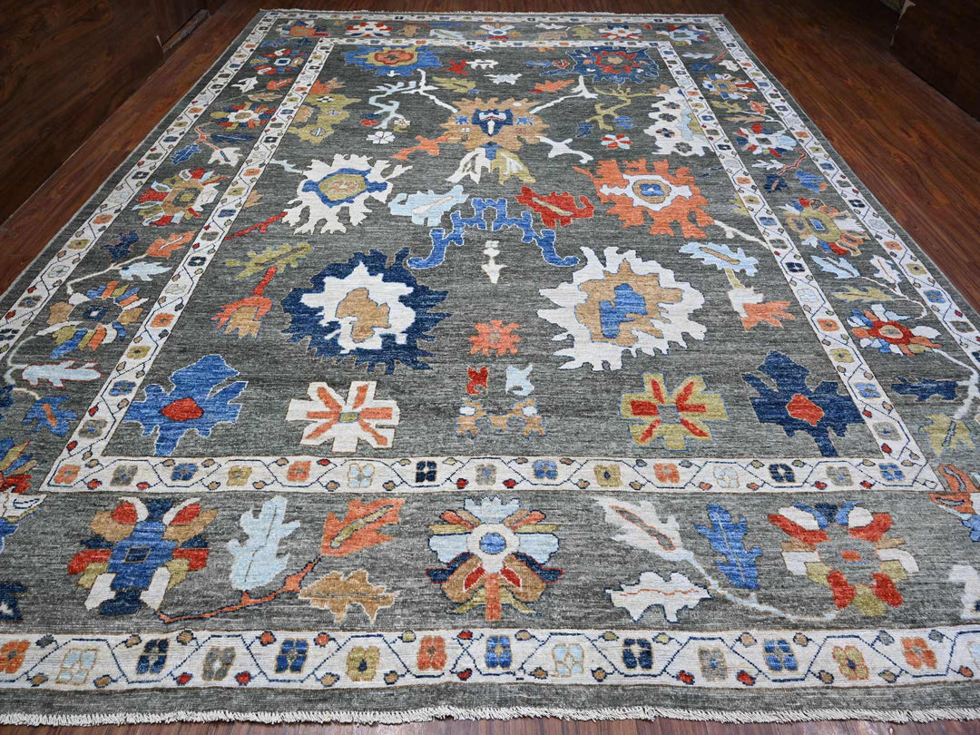 12'1" x 15'11" New Hand Knotted Grey Wool Rectangle Oriental Rug - MOA10288702