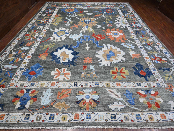 12'1" x 15'11" New Hand Knotted Grey Wool Rectangle Oriental Rug - MOA10288702