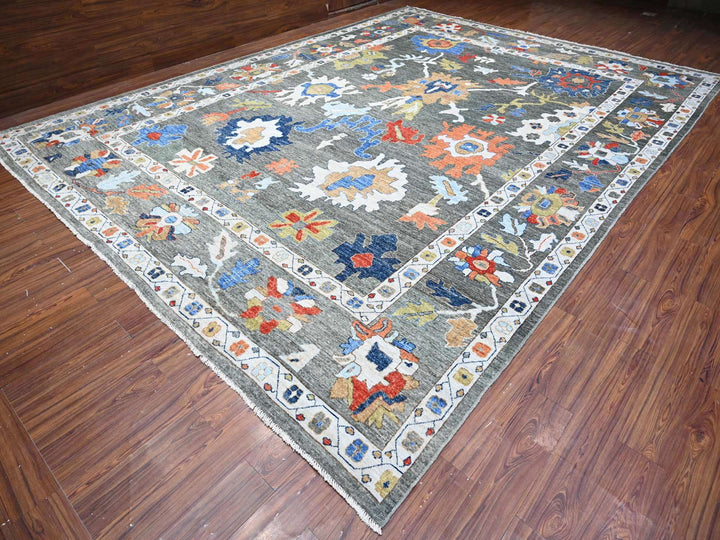 12'1" x 15'11" New Hand Knotted Grey Wool Rectangle Oriental Rug - MOA10288702