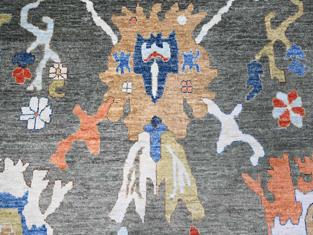 12'1" x 15'11" New Hand Knotted Grey Wool Rectangle Oriental Rug - MOA10288702