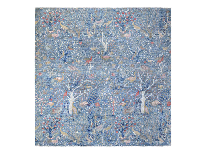 11'11" x 12'1" New Hand Knotted Blue Wool Square Oriental Rug - MOA10288709
