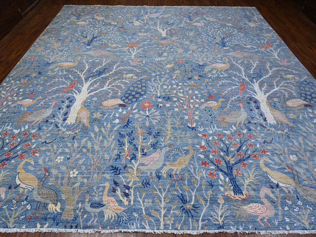 11'11" x 12'1" New Hand Knotted Blue Wool Square Oriental Rug - MOA10288709