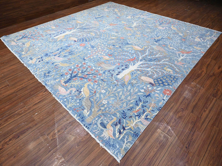 11'11" x 12'1" New Hand Knotted Blue Wool Square Oriental Rug - MOA10288709