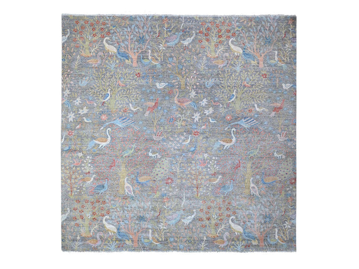 11'11" x 12'1" New Hand Knotted Grey Wool Square Oriental Rug - MOA10288711