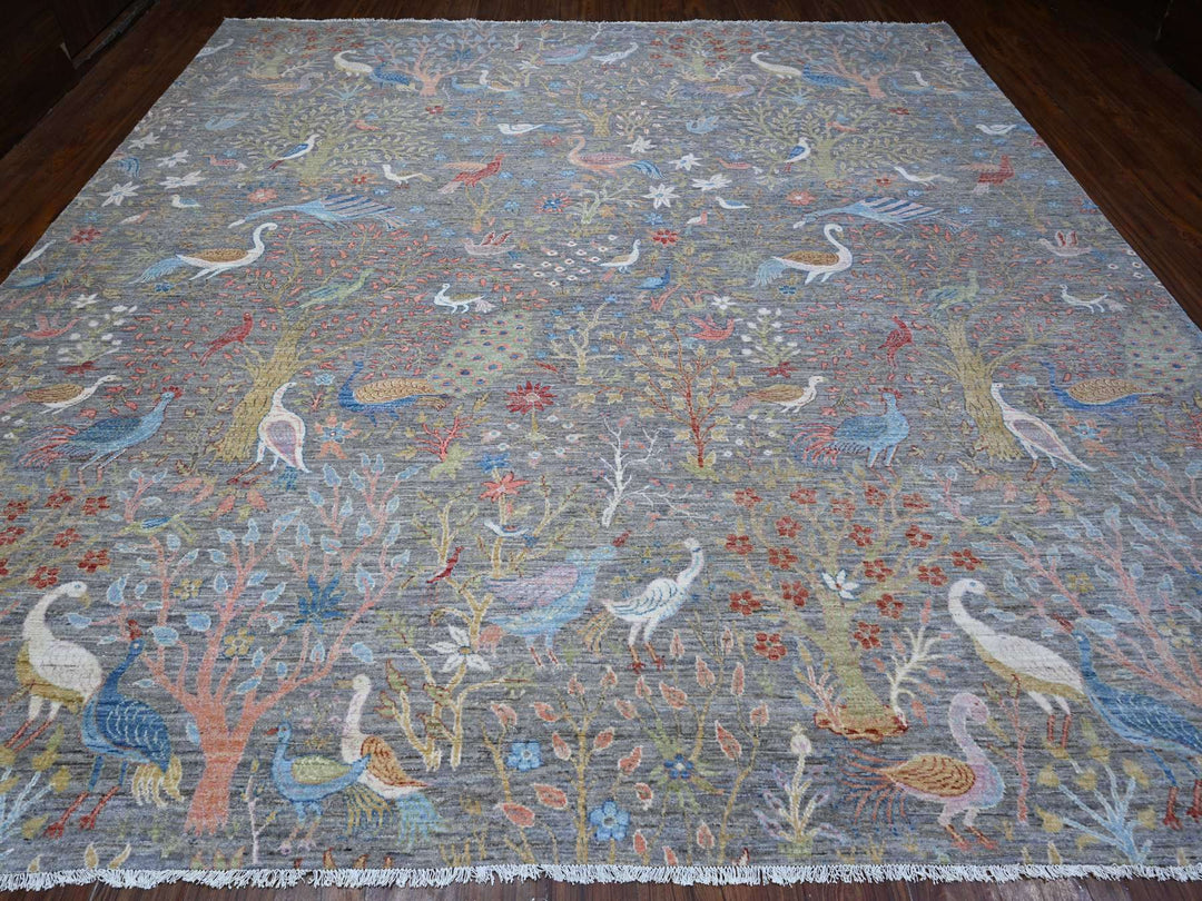 11'11" x 12'1" New Hand Knotted Grey Wool Square Oriental Rug - MOA10288711