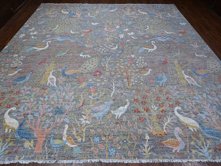 11'11" x 12'1" New Hand Knotted Grey Wool Square Oriental Rug - MOA10288711