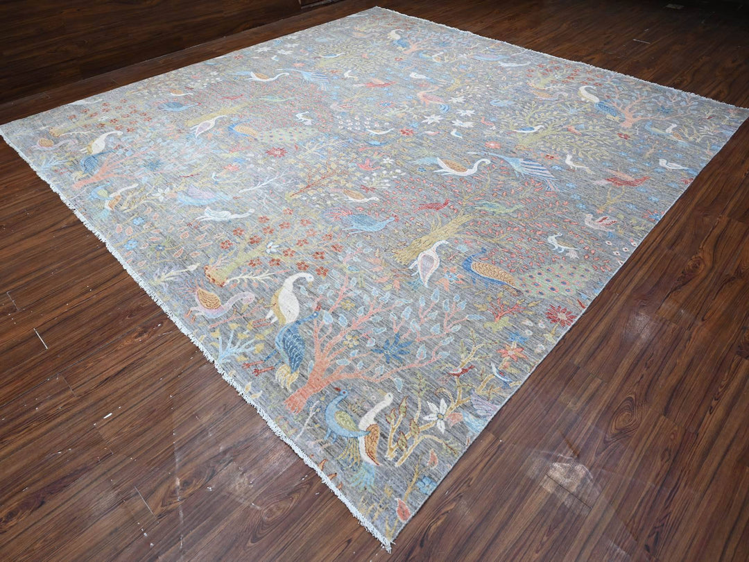 11'11" x 12'1" New Hand Knotted Grey Wool Square Oriental Rug - MOA10288711