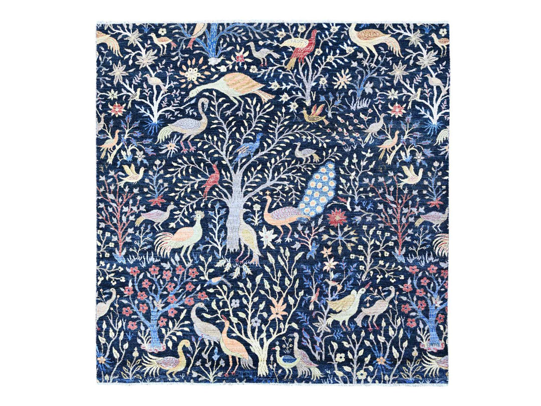 7'11" x 8'2" New Hand Knotted Blue Wool Square Oriental Rug - MOA10288712