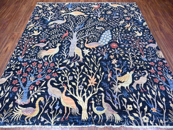 7'11" x 8'2" New Hand Knotted Blue Wool Square Oriental Rug - MOA10288712