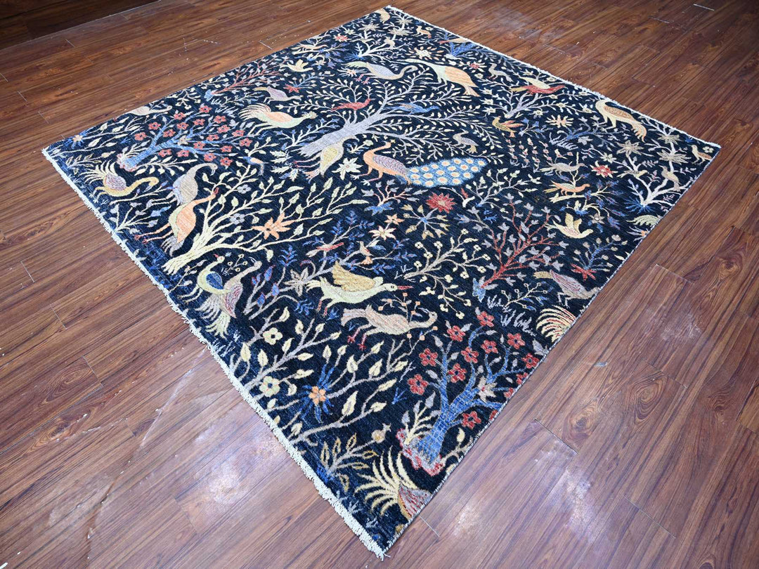 7'11" x 8'2" New Hand Knotted Blue Wool Square Oriental Rug - MOA10288712