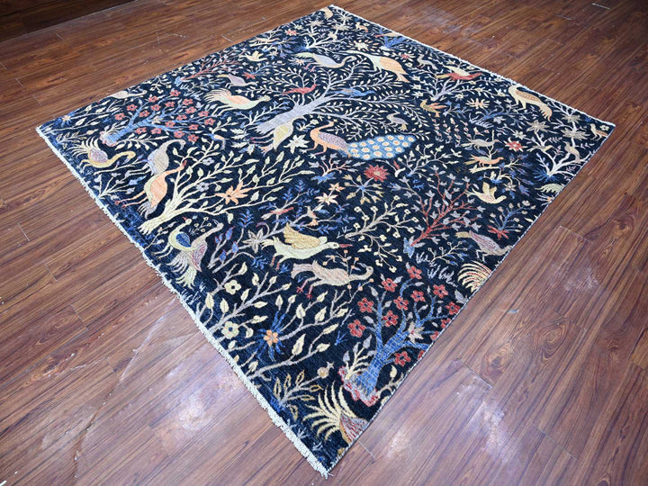 7'11" x 8'2" New Hand Knotted Blue Wool Square Oriental Rug - MOA10288712
