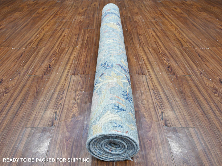 6'1" x 12'0" New Hand Knotted Blue Wool Runner Oriental Rug - MOA10288715